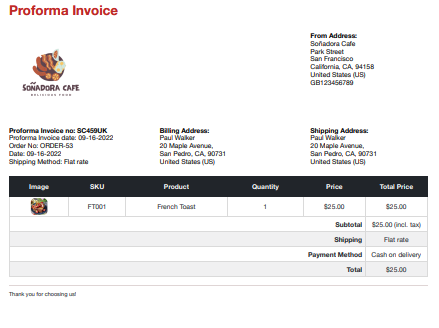 Örnek WooCommerce Proforma Fatura