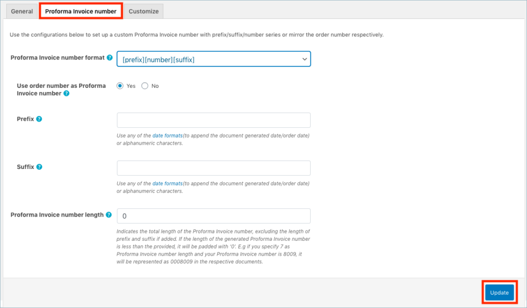 Tab Nomor Faktur Proforma WooCommerce