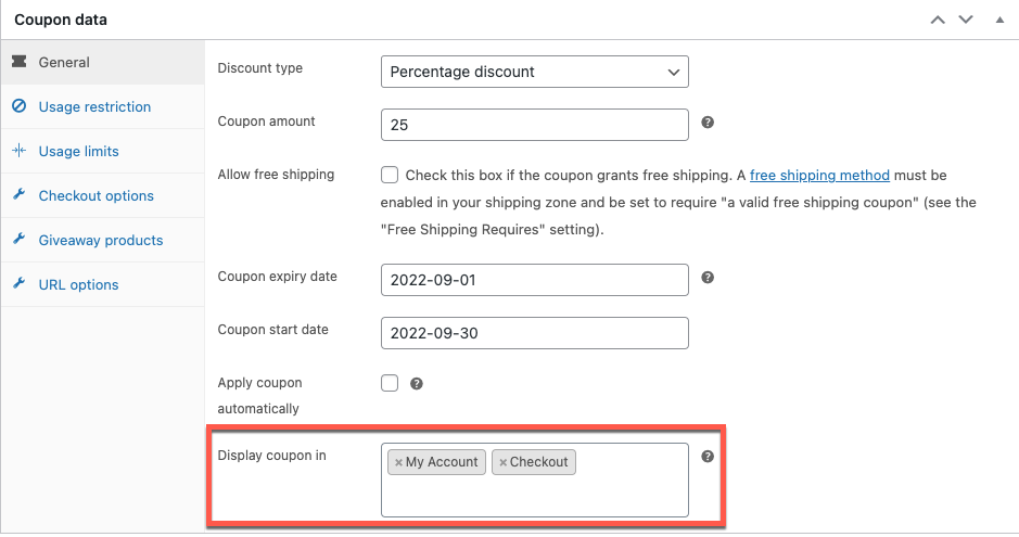 ストア UI で作成されたすべてのクーポンを表示します