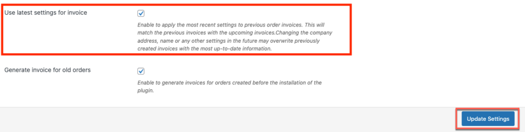 habilitar la configuración más reciente para la factura