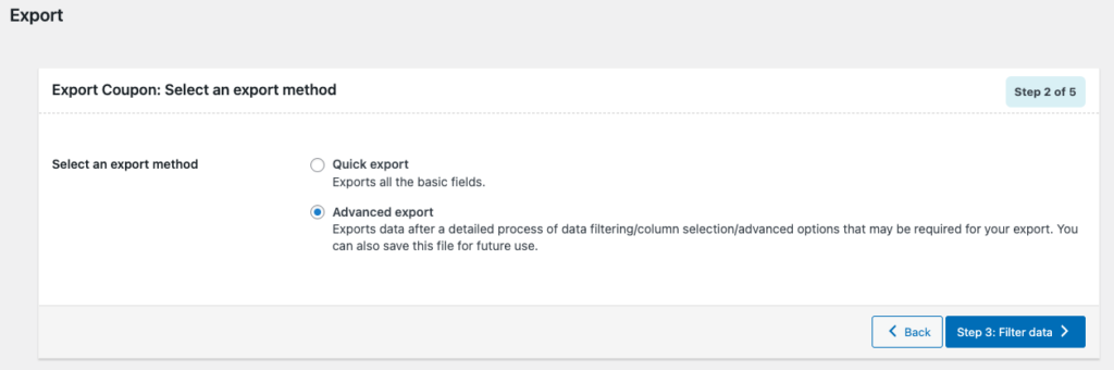 Pilih Ekspor lanjutan untuk Kupon WooCommerce