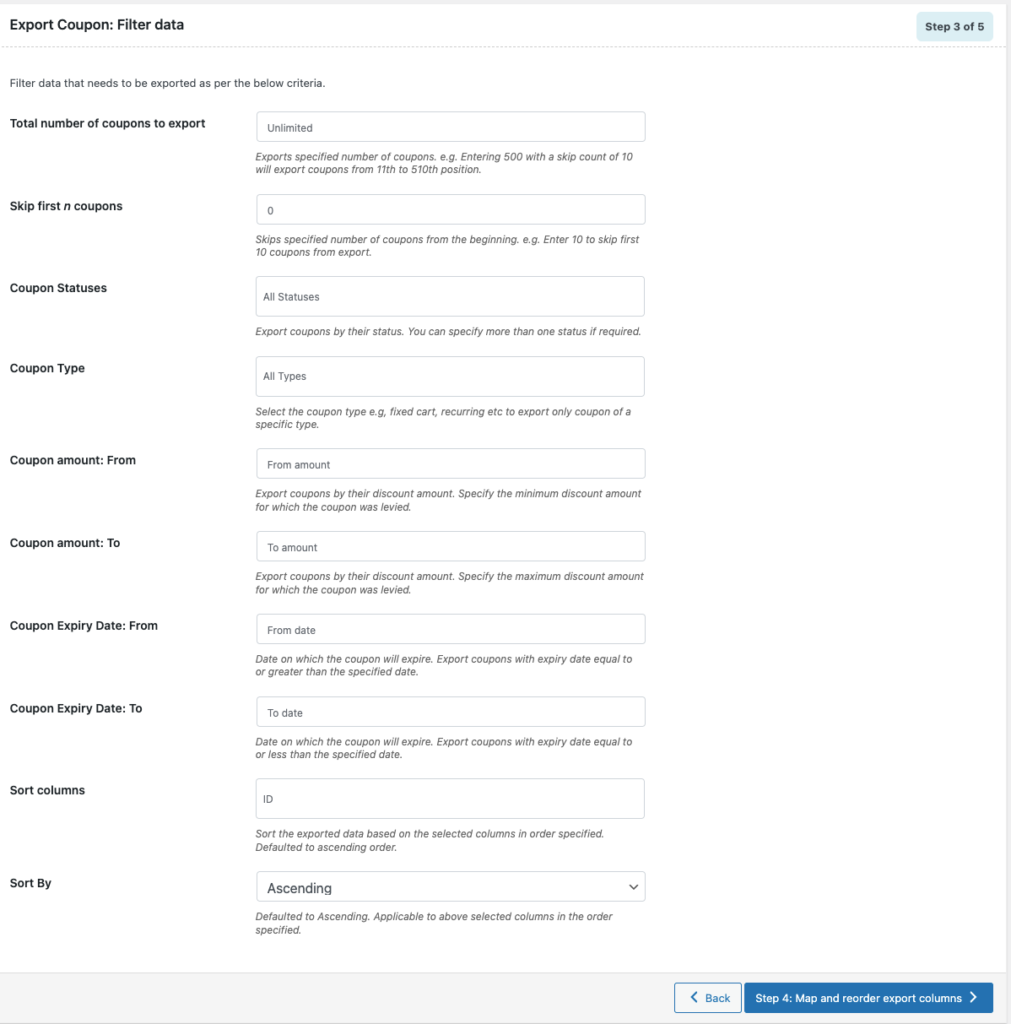 Filtrar datos para archivo de exportación