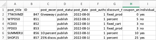 Anteprima del file di esportazione