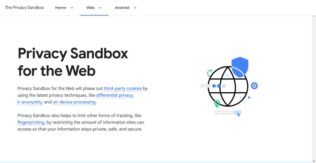 página de inicio de sandbox de privacidad