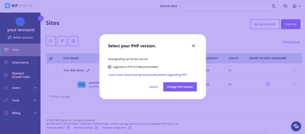 ترقية WP Engine PHP