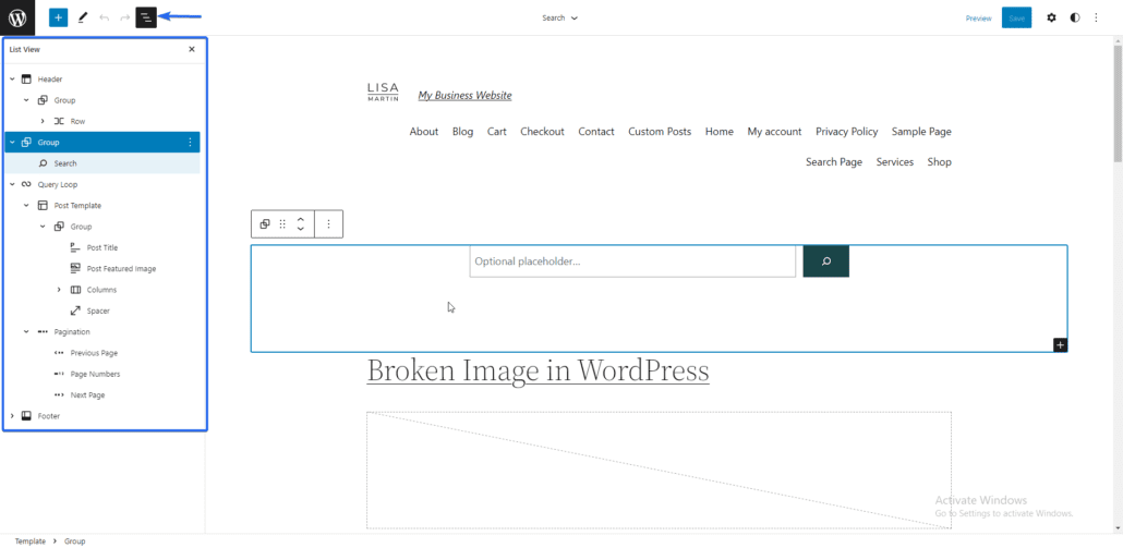 vista de lista de la página de resultados de búsqueda de wp