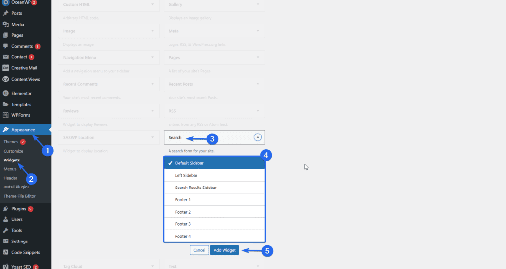 aggiungi un widget del modulo di ricerca