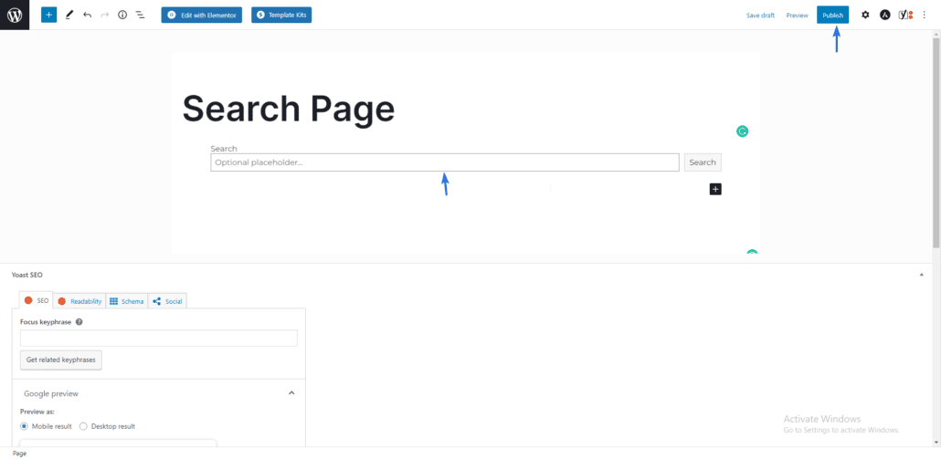 publicar página de resultados de búsqueda de wordpress