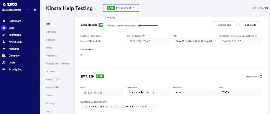 Créez un nouvel environnement à l'aide du module complémentaire Premium Staging Development.