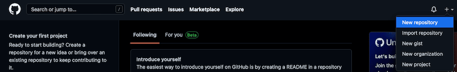 在 GitHub 上创建一个存储库。