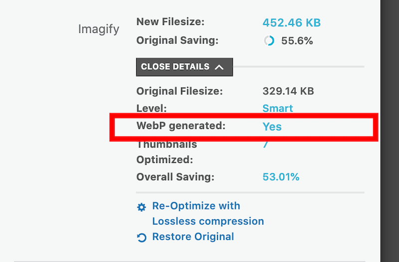 WebP による画像の最適化 - 出典: Imagify