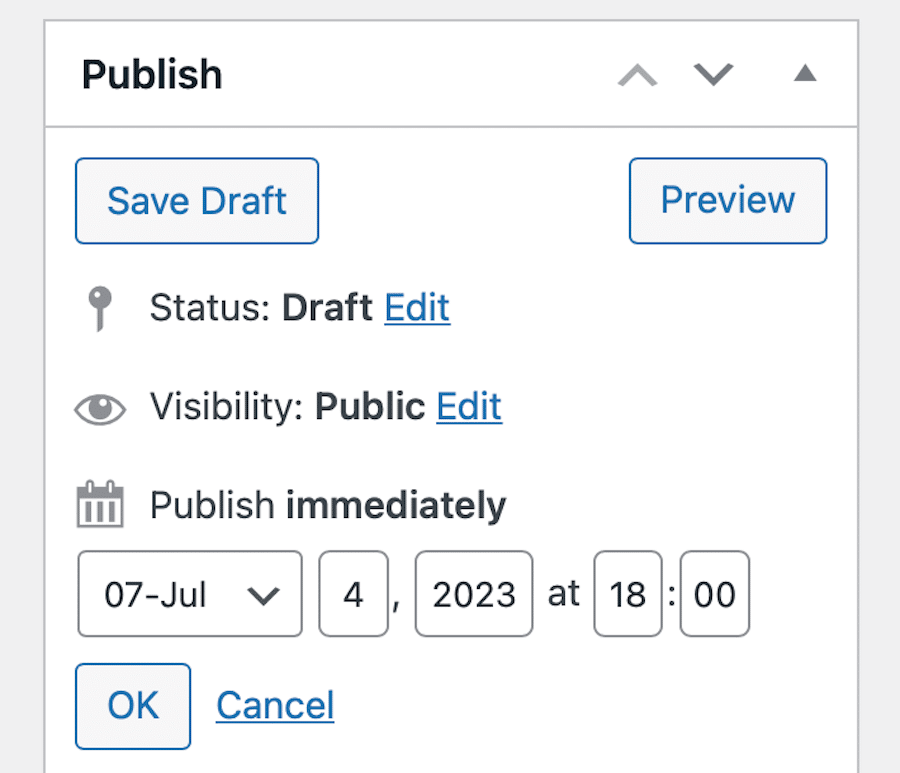 Menjadwalkan posting untuk diterbitkan di kemudian hari di Editor Klasik dengan SchedulePress diinstal.