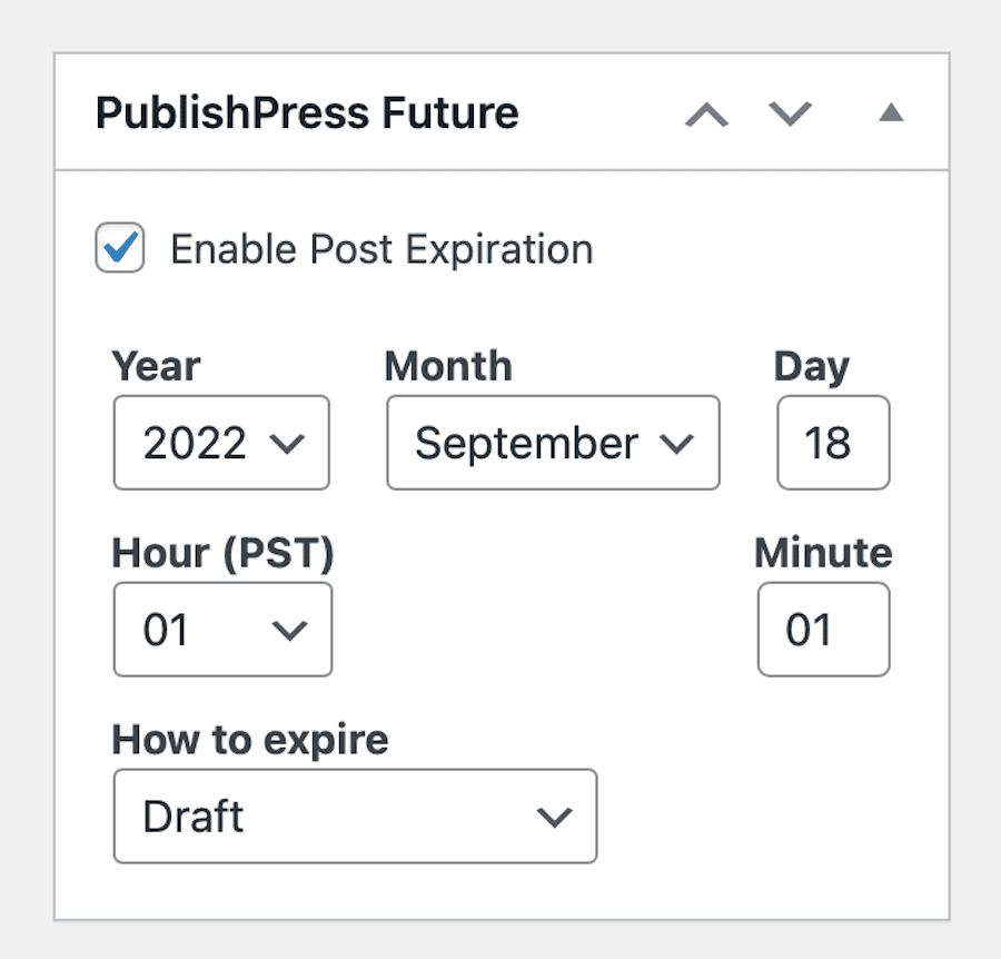 PublishPress Future 플러그인을 사용하여 게시물이 만료되는 시점을 설정합니다.