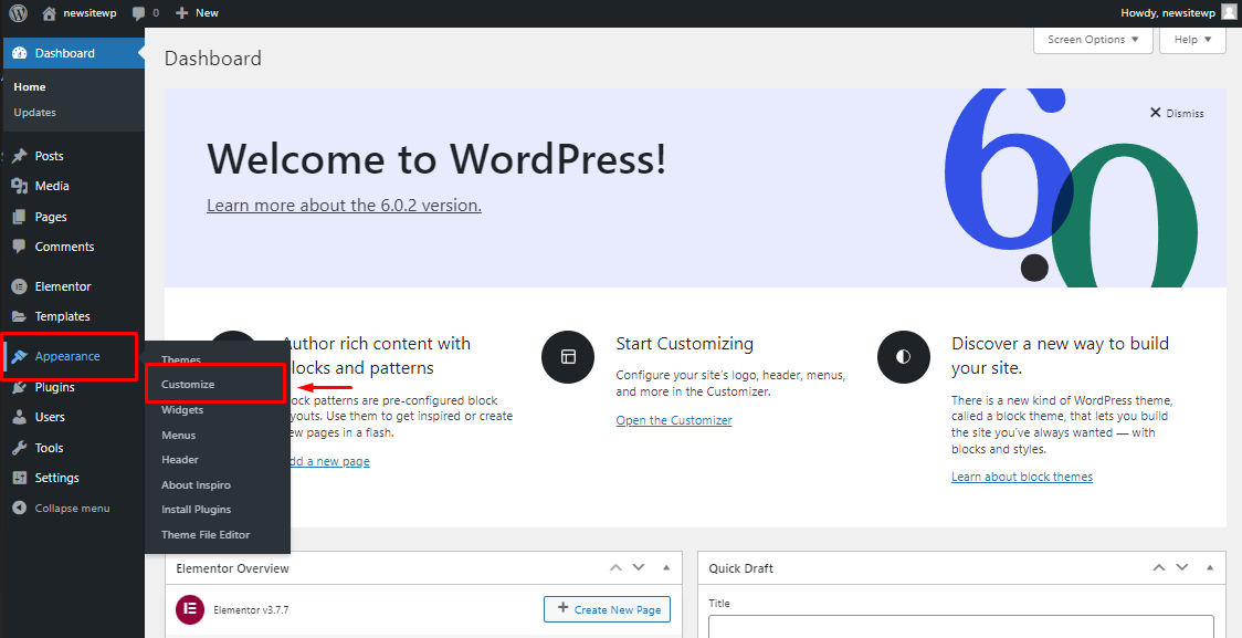 Edit tampilan - Cara membuat situs WordPress gratis