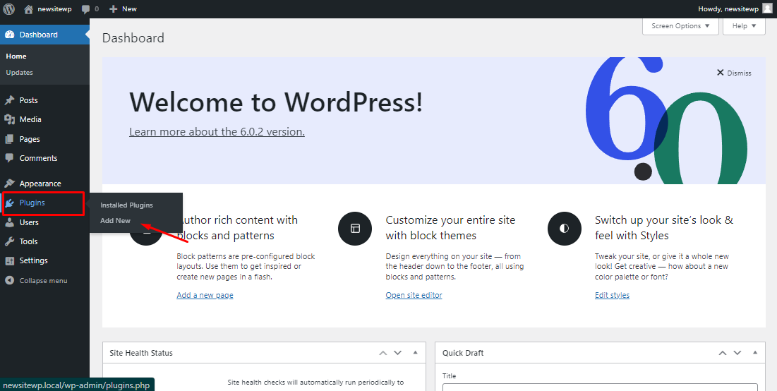 เพิ่มปลั๊กอินใหม่ - วิธีสร้างเว็บไซต์ WordPress ฟรี