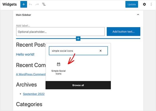 Fügen Sie das Widget „Simple Social Icons“ hinzu