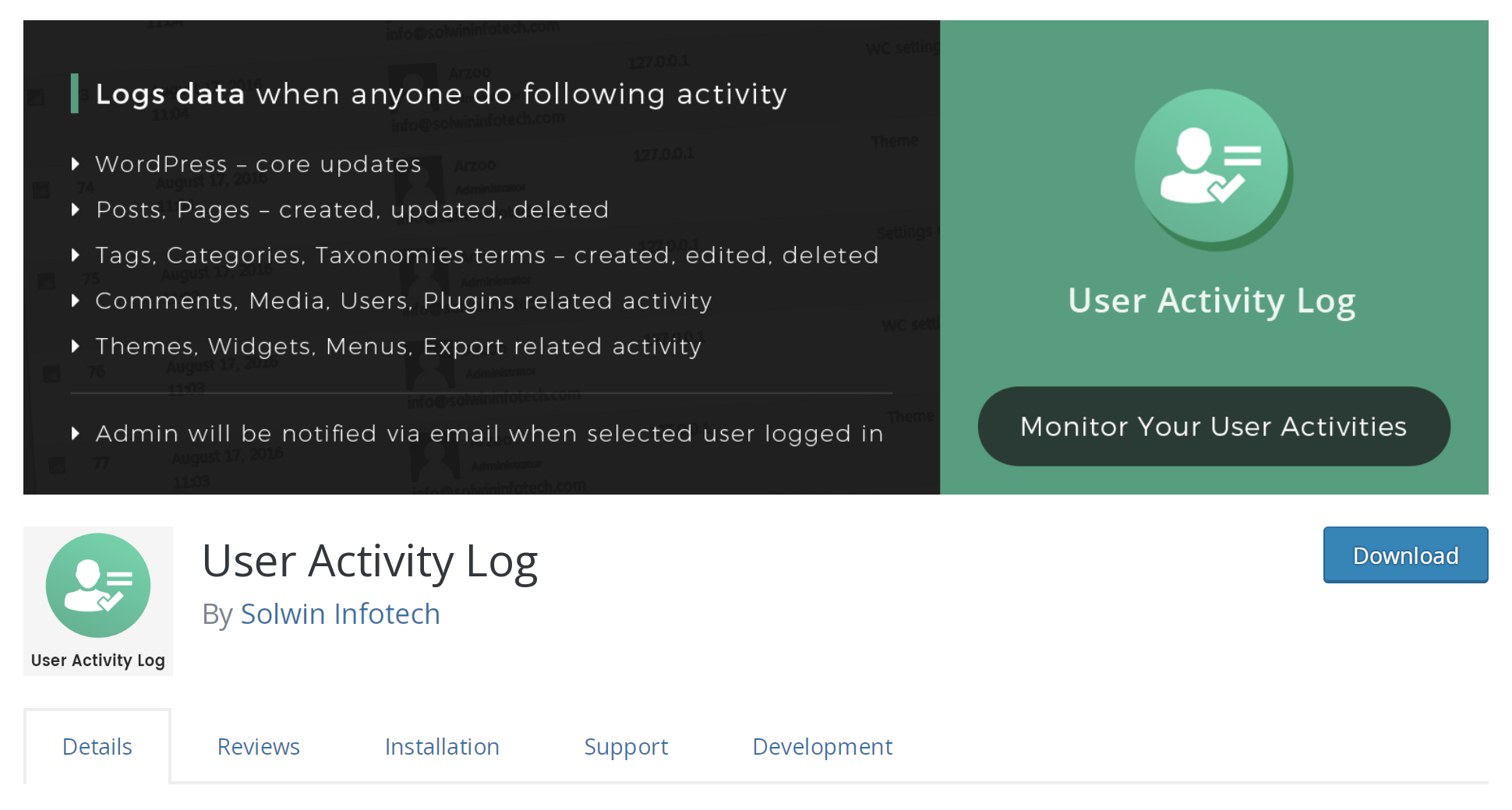 le plugin User Activity Log dans le référentiel WordPress