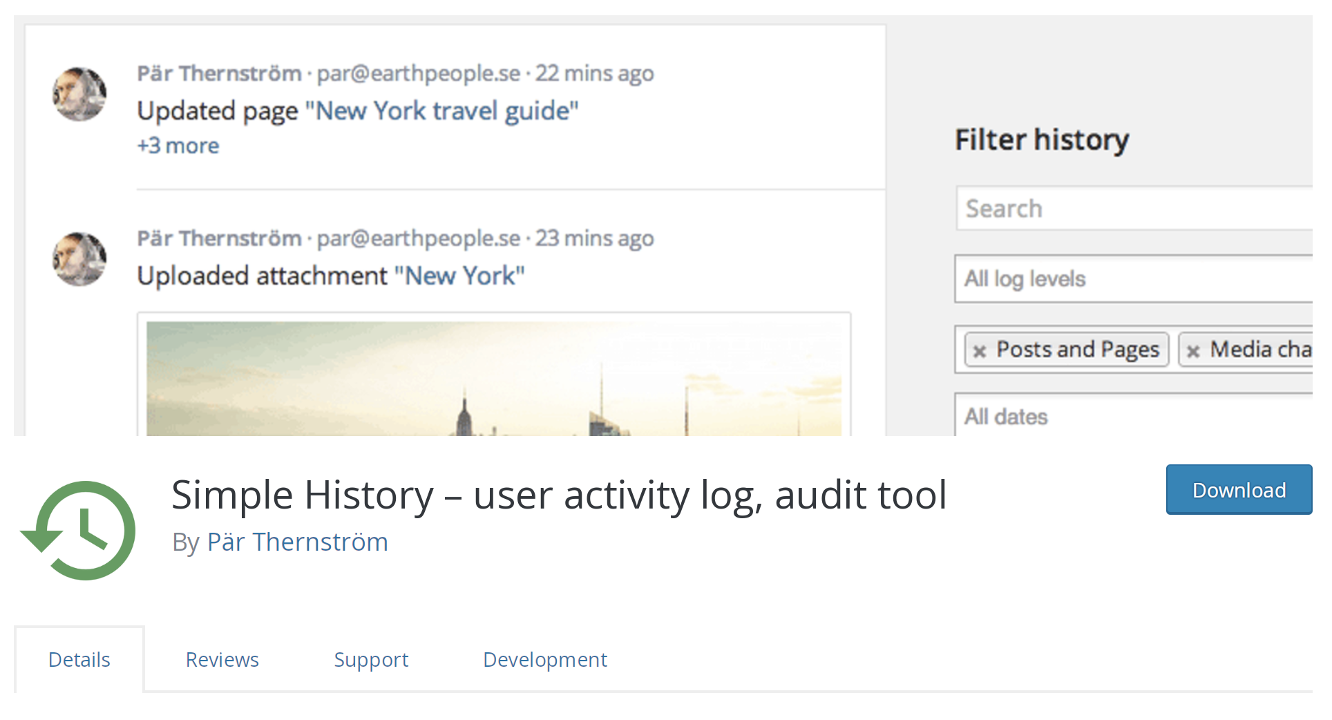 Plugin d'historique simple affichant la liste des activités