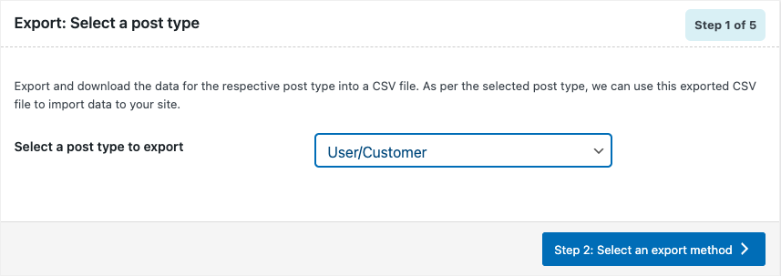 Wählen Sie WooCommerce-Kunde als zu exportierenden Beitragstyp aus