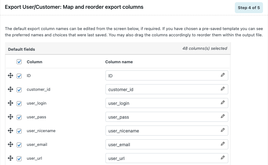 Reordenar columnas para exportar datos de clientes