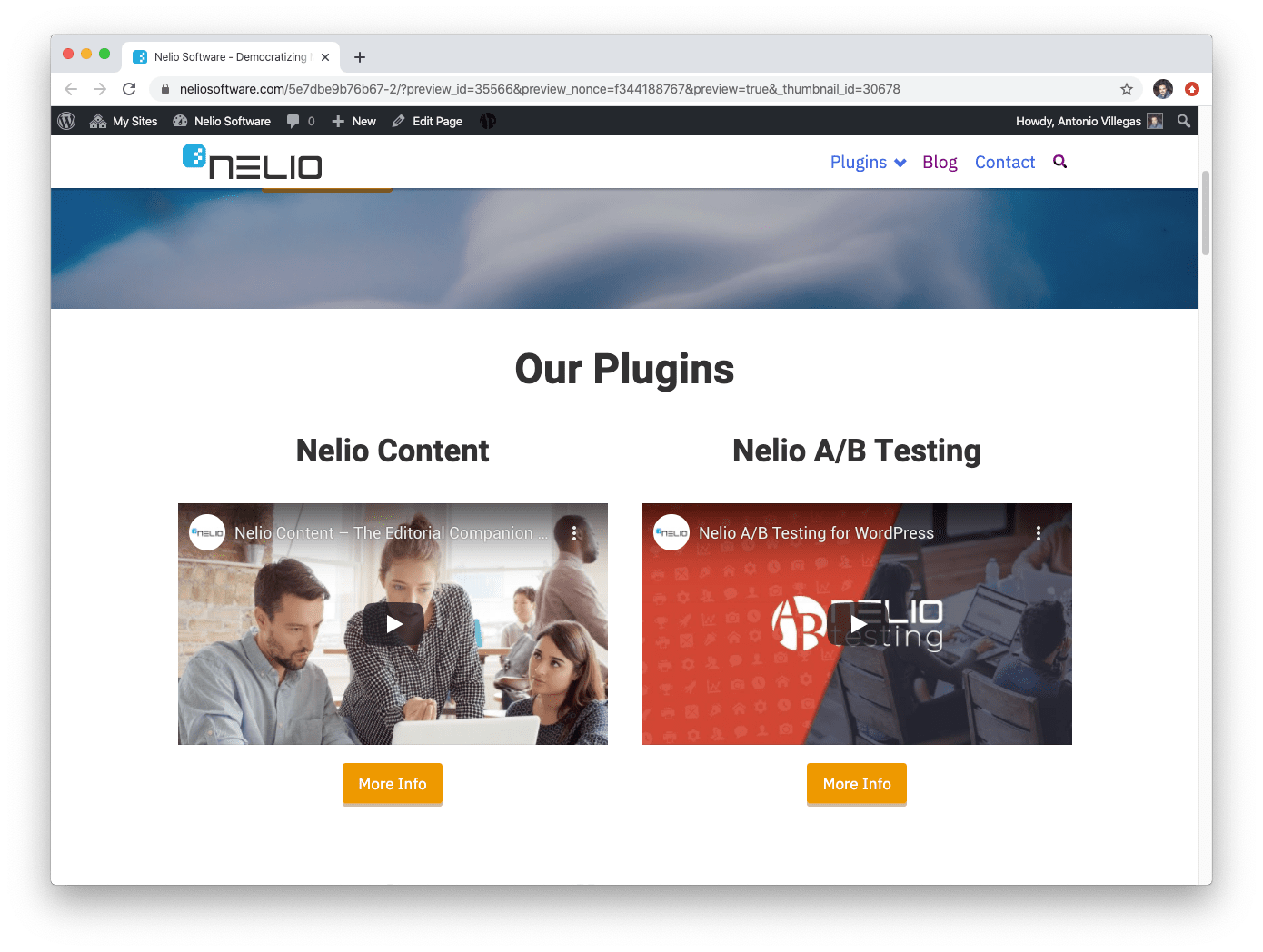 Variante della visualizzazione della pagina di destinazione o dei prodotti di Nelio Software