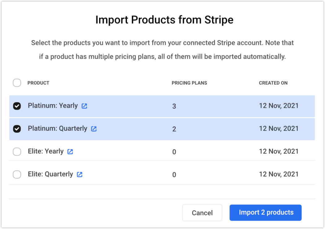 Stripe-Importprodukte