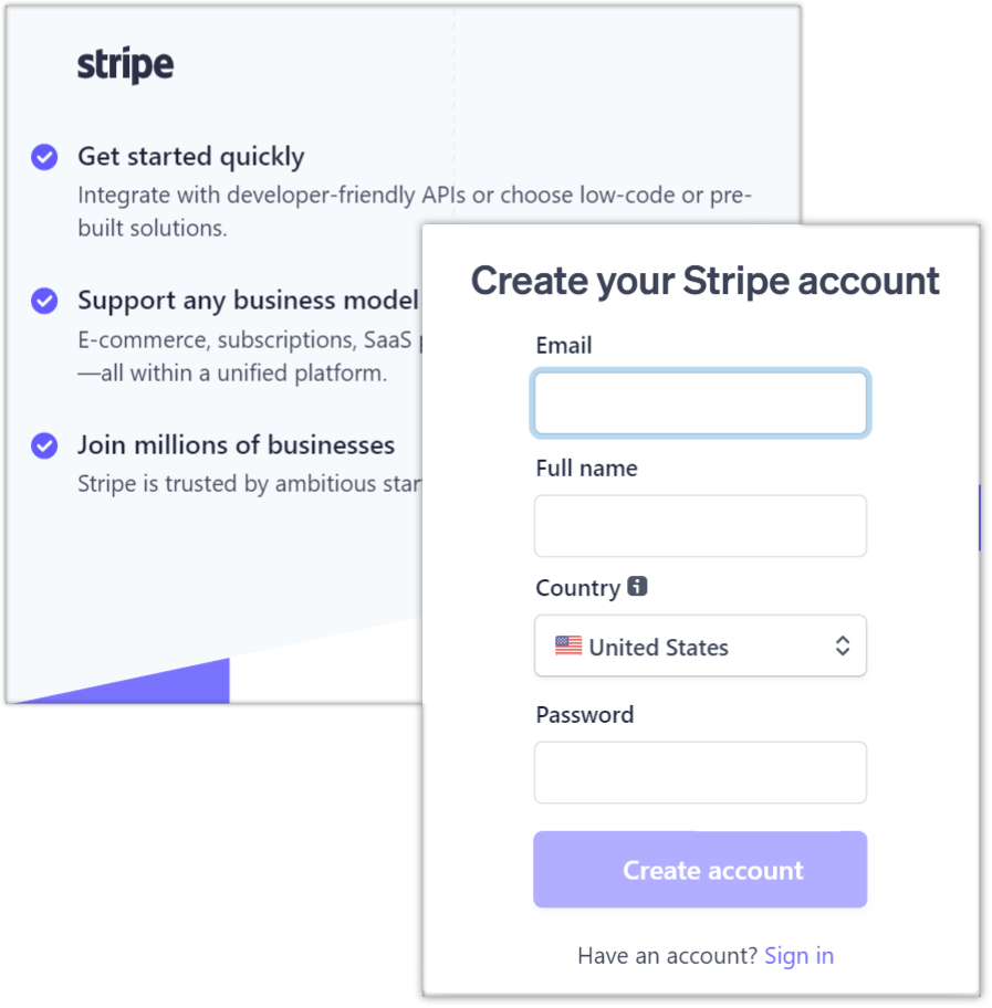 stripe sitesinde hesap oluştur