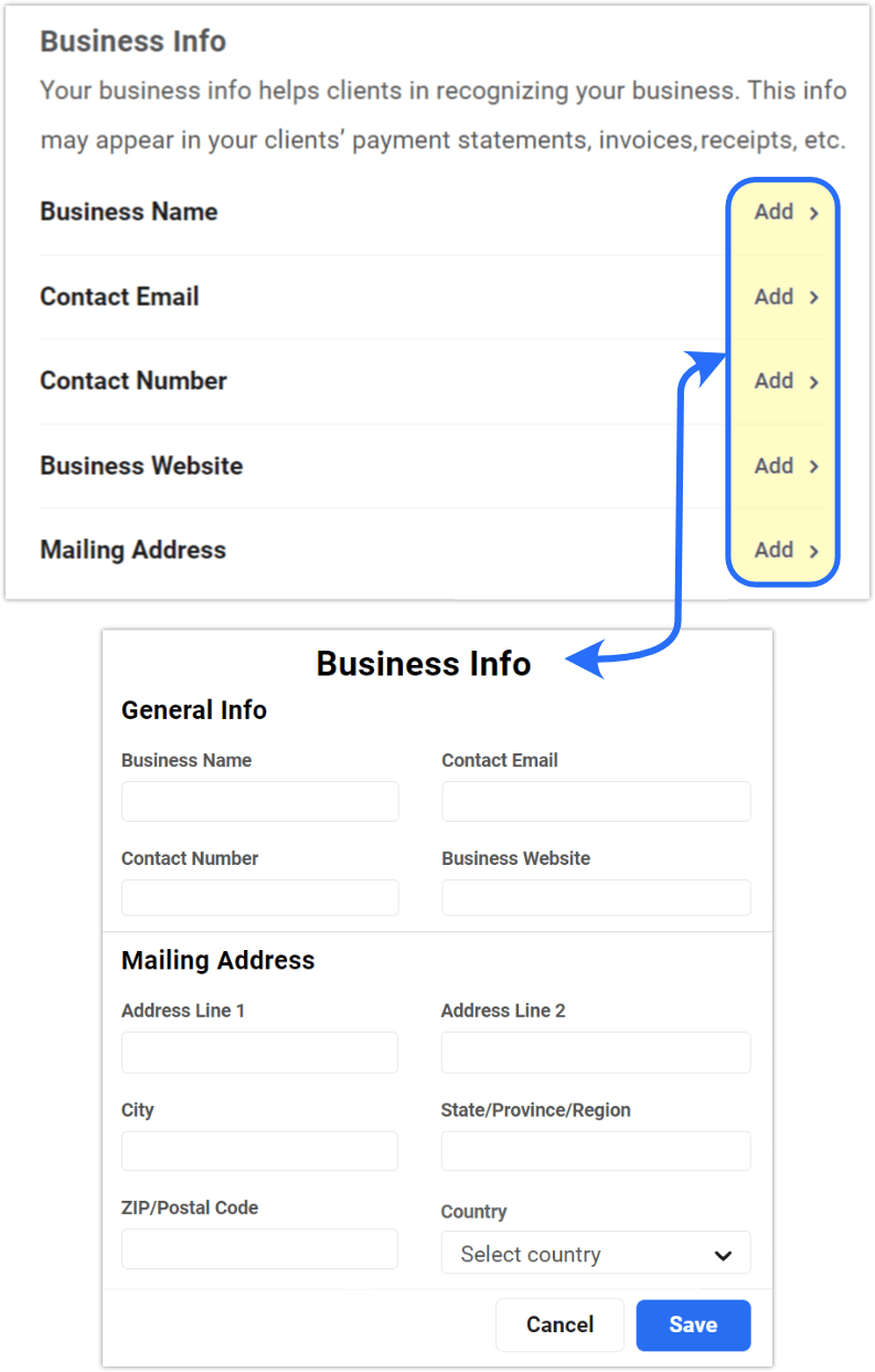 profil d'entreprise de configuration