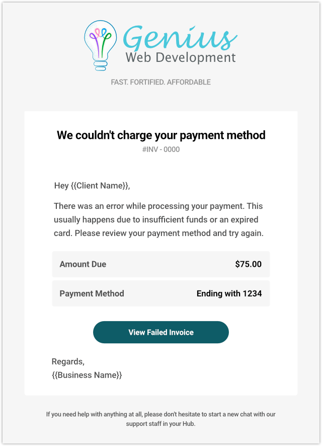 problème de paiement par e-mail