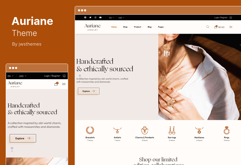 Auriane Theme - ร้านขายเครื่องประดับทำมือ WordPress Theme