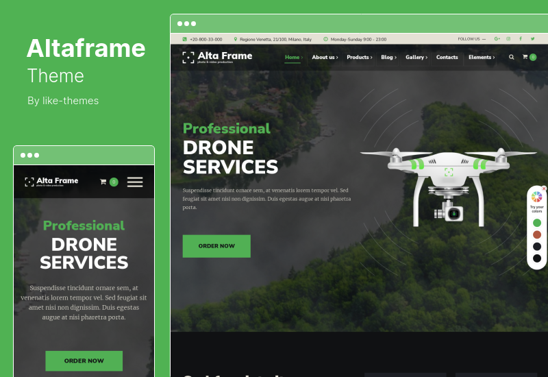 Tema Altaframe - Tema de WordPress para escuela de fotografía y video aéreo de drones