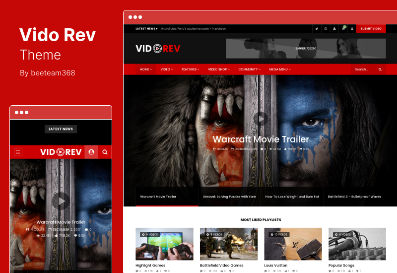 Tema VidoRev - Tema de vídeo de WordPress