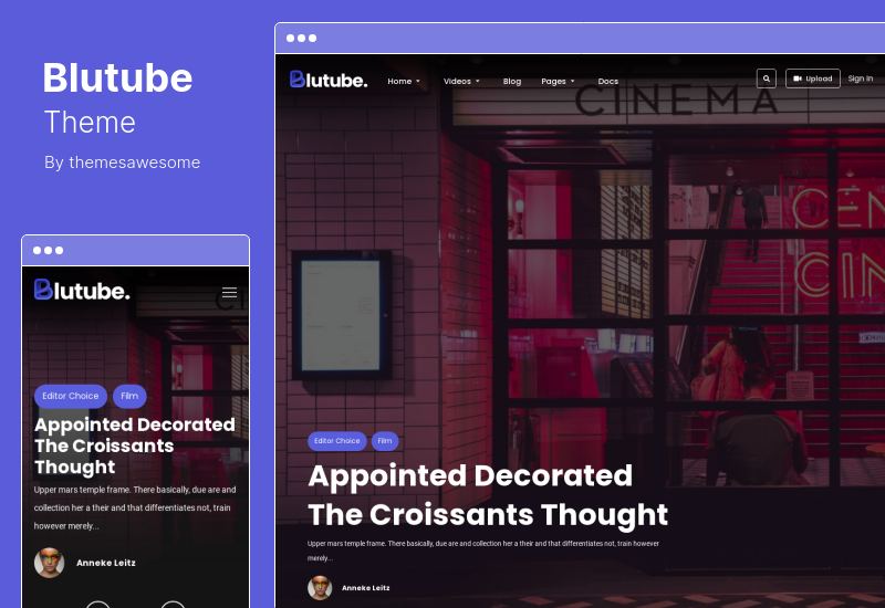 Tema Blutube - Stream video și temă WordPress pentru blog