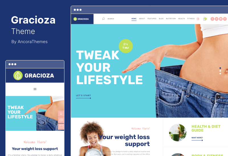 Tema Gracioza - Tema de WordPress para empresa de pérdida de peso y blog saludable