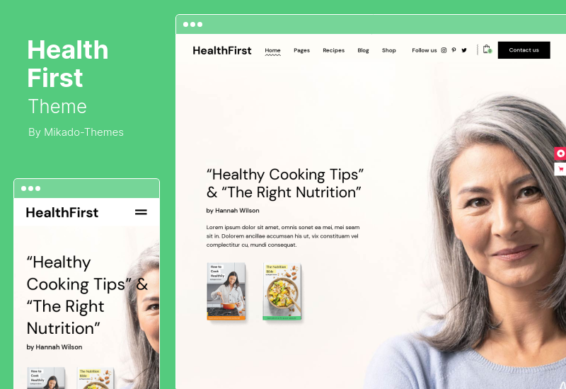 HealthFirst 테마 - 영양 및 조리법 WordPress 테마