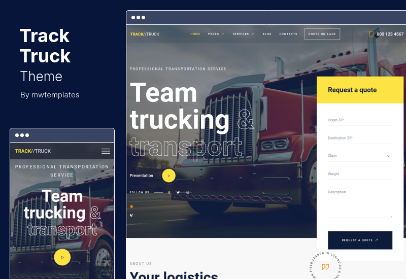 Tema TrackTruck - Corretagem de frete e empresa de logística Tema WordPress