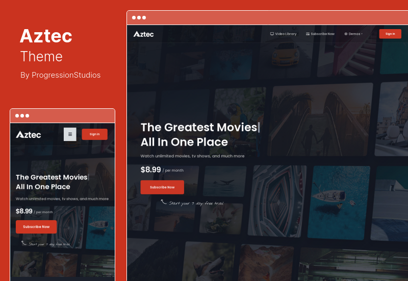 ธีม Aztec - การสตรีมวิดีโอและการเป็นสมาชิก WordPress Theme