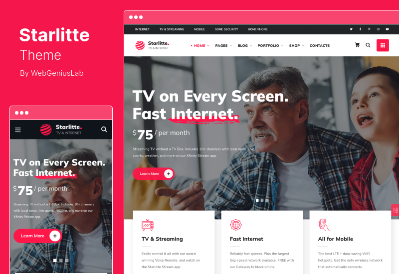 Starlitte Theme - ผู้ให้บริการทีวีและอินเทอร์เน็ต WordPress Theme