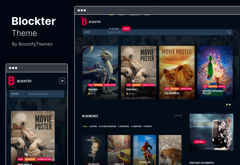 Tema Blockter - Tema WordPress de banco de dados de filmes