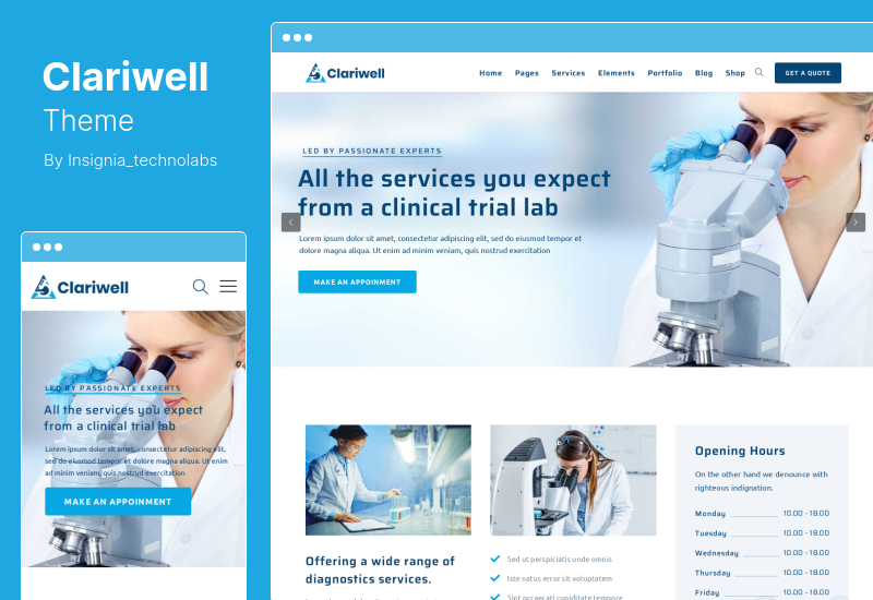 Clariwell Theme - Laboratorium Medis & Penelitian Tema WordPress