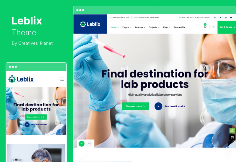 Leblix Theme - ห้องปฏิบัติการและการวิจัย WordPress Theme