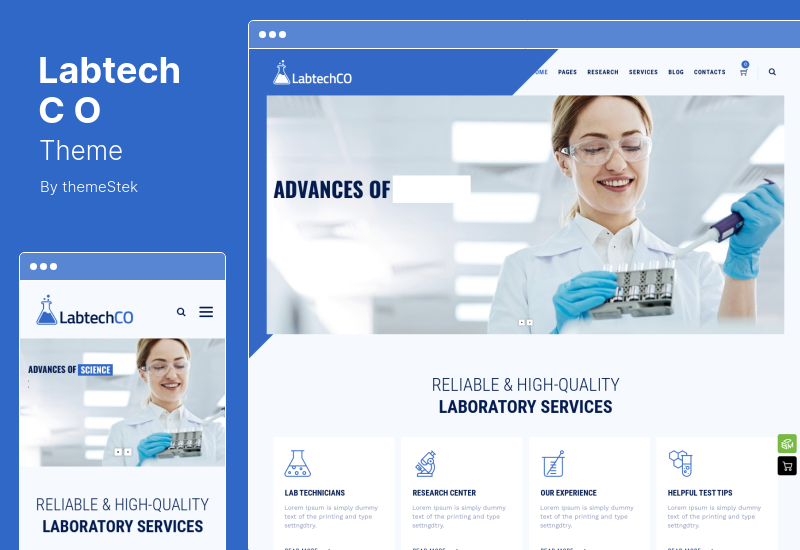 LabtechCO Teması - Laboratuvar ve Bilim Araştırmaları WordPress Teması