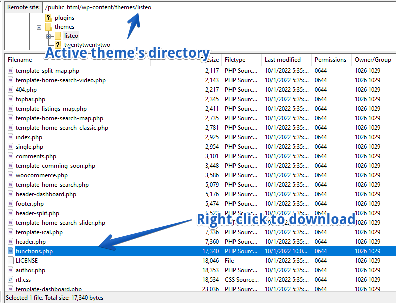 FTP クライアント経由で functions.php ファイルをダウンロードして編集する