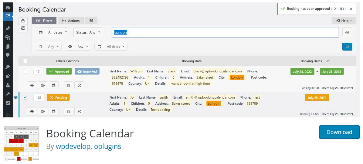 calendário de reservas