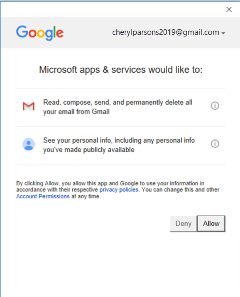 permitir que gmail acepte Outlook