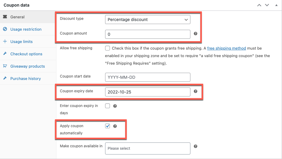 configurer les conditions de déclenchement du coupon