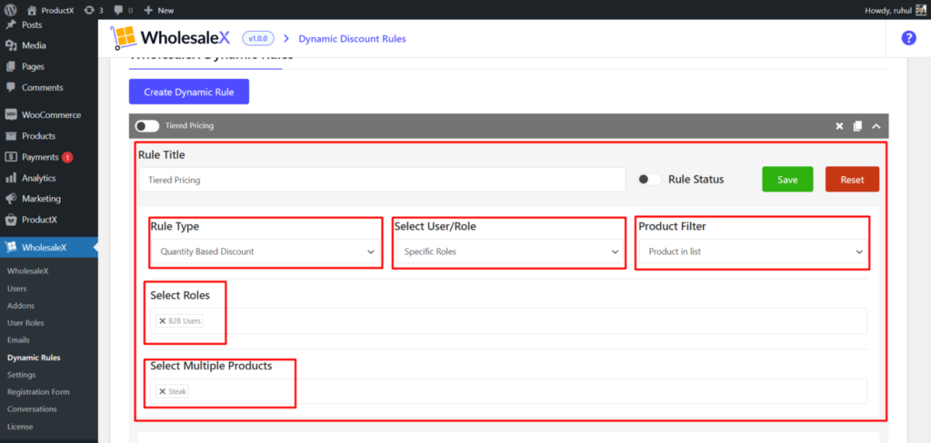 WholesaleX Quantity Based Discount Settings