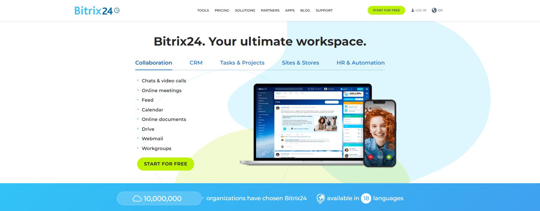 Vue de la page d'accueil de Bitrix24 CRM