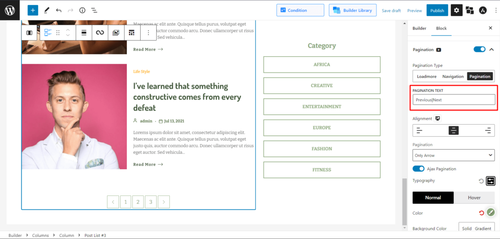 WordPress Numeric Pagination Changing Texts