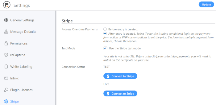 Stripe Settings in Formidable Forms